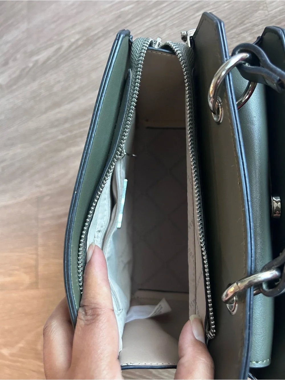 Steve Madden Bevelyn Satchel Crossbody Bag Olive Green w/ Pouch